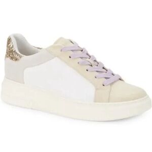 VERONICA BEARD Geri Colorblock Leather & Suede Sneakers white gold and lilac 9